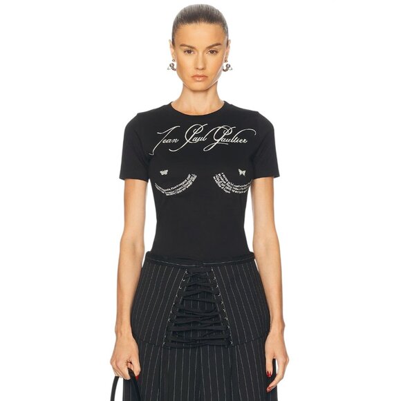 Jean Paul Gaultier Tattoo Baby Tee in Black & Off White Small New Womens Tshirt - Picture 1 of 16